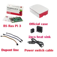 New UK RS Raspberry Pi 3 Model B With Built-in wireless and Bluetooth+Power switch cable+Official Case +heat sink +dupont cable