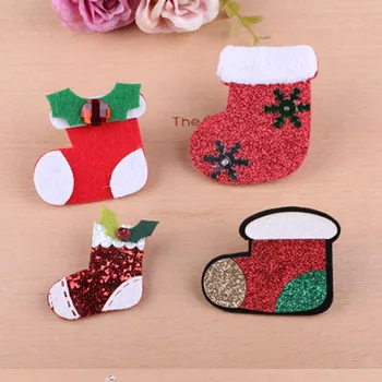 

Free Shipping 30pcs/Lot Glitter Christmas Wool Felt Button Patch Stickers Kawaii Sock Candy cane Bling Ornament Accessory Sticks