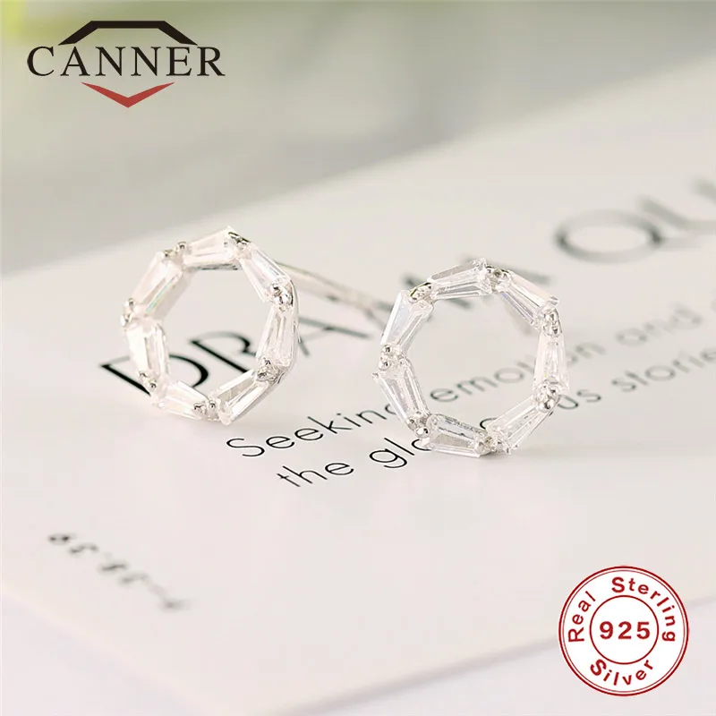 CANNER S925 Sterling Silver Simple Temperament Geometric Zircon Stud Earring for Women Jewelry TH