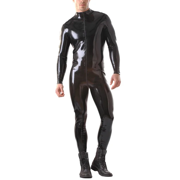 Latex Rubber Male Catsuit with Front Through Zip