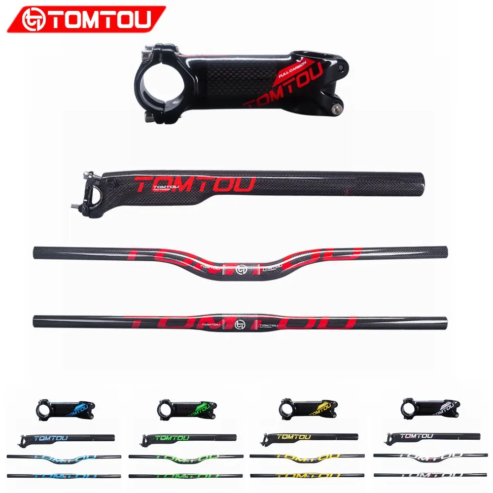 

TOMTOU Bike Mountain Handlebar Sets Handlebars + Stem + Breaking Wind Seatpost Glossy 3K Carbon Fiber MTB Bicycle Parts - TS8T23