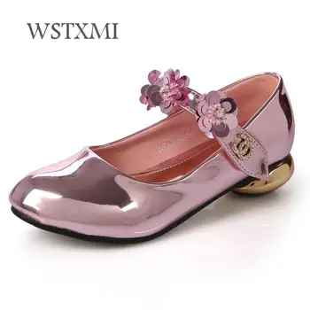 

New Children Shoes for Girls Leather Shoes High Heel Fashion Flower Bright Princess Sandals Kids Dress Shoes Party Wedding Dance