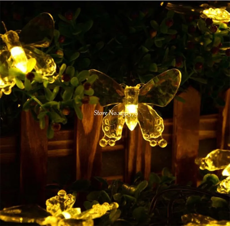 Светодиодные Солнечный свет открытый Бабочка Сад света строки год для отдыха и вечеринок Свадебные Лампы для мотоциклов 4.8 м 20 светодиодов