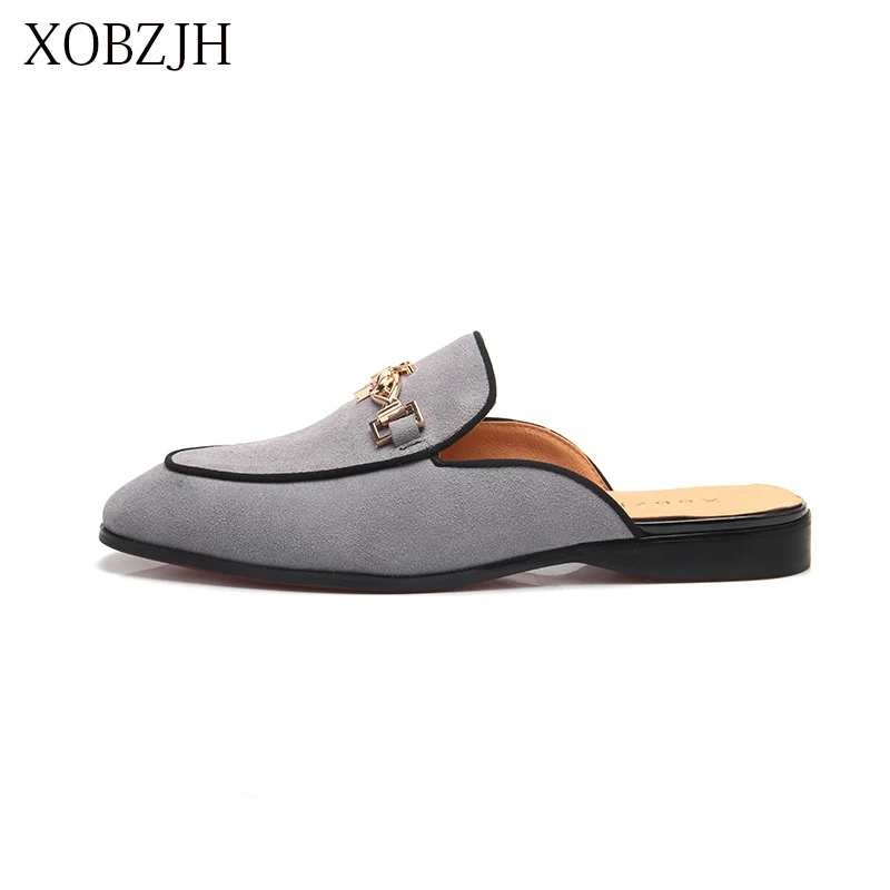 

XOBZJH 2019 New Men Shoes Handmade Leisure Style Man Summer Party Shoes Men Flats Leather Loafers Shoes Gray Size Shoes