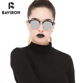 

BAVIRON Fashion Vintage Round Sunglasses Men Polarized Luxury Brand Design Semi-Rimless Frame Driving Sun Glasses for Women/Men