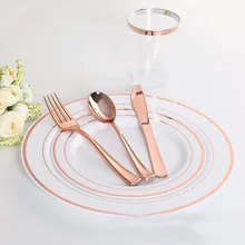 Розовое золото пластиковый нож вилка ложка Роскошная Посуда для свадьбы День рождения Grand Event День Святого Валентина вечерние столовые наборы