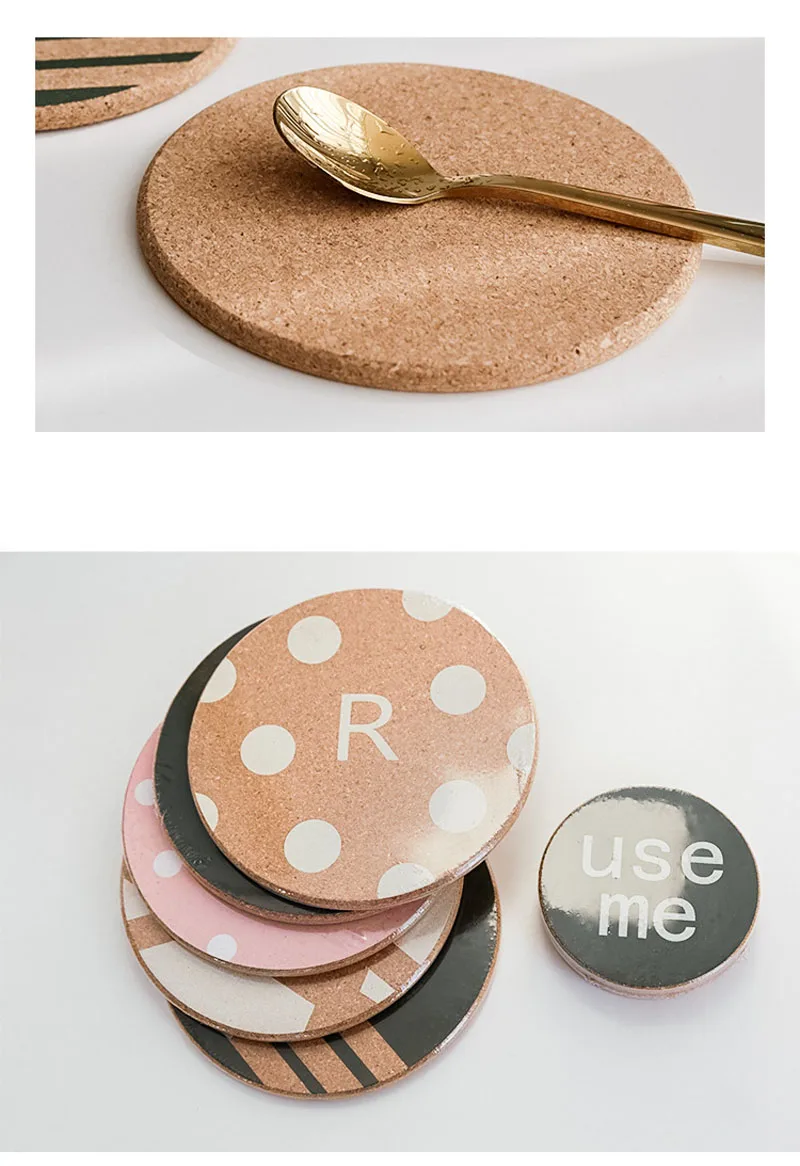 New Arrival Placemat Coaster Nordic Style English Geometric Pattern Cork Pot Mat Insulation Coaster Table Mat  (21)