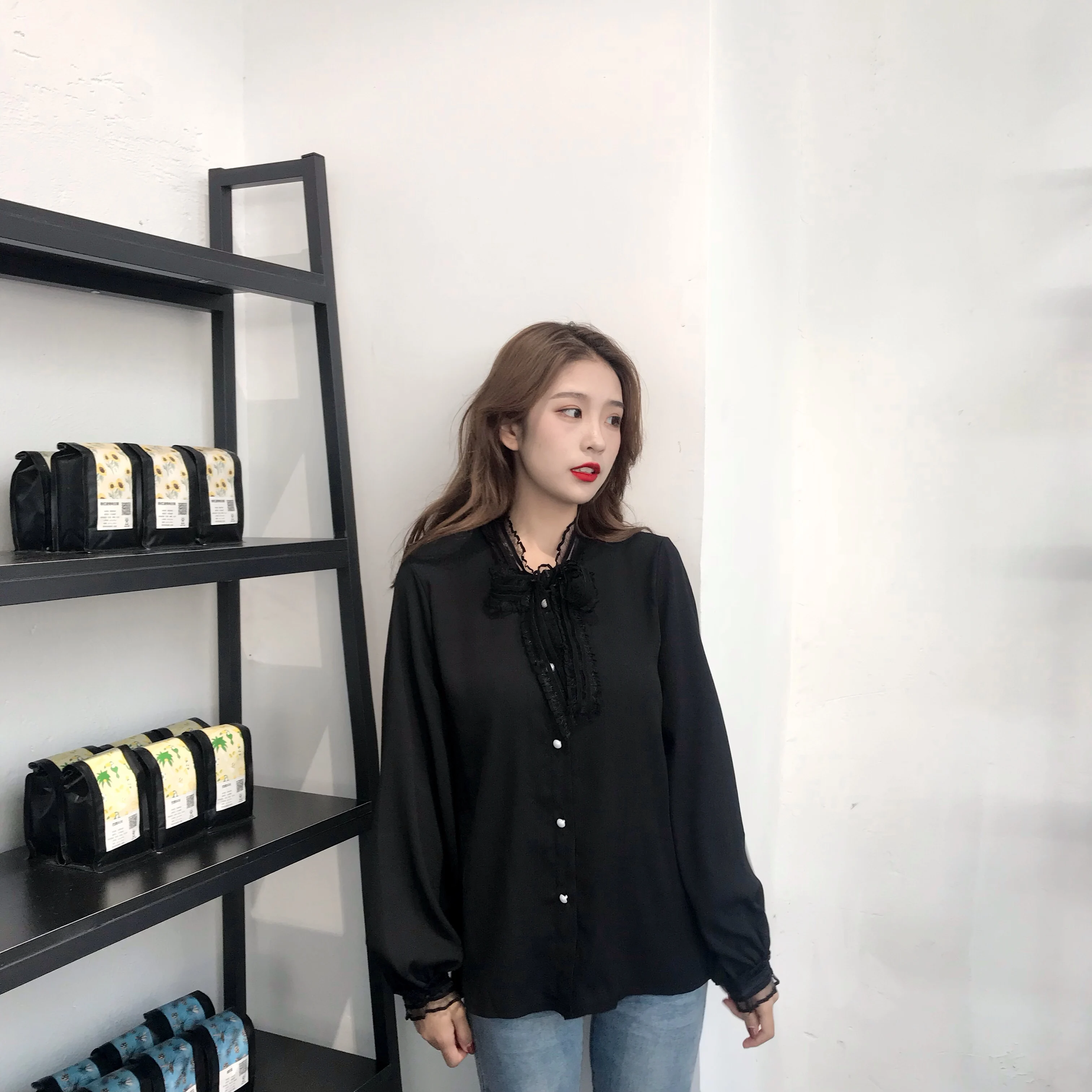 Chiffon para Mulheres Camisas Femininas Primavera Moda Arco Longo Lanterna Manga Elegante Confortável Feminino Lazer Único Breasted Doce Chique 25 manga chiffon das mulheres elegante confortável feminino