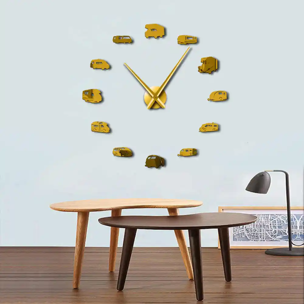 Frameless Vehicle Truck Diy Large Wall Clock Transportation Bus Car 3d Mirror Effect Contemporary Boys Bedroom Decor Time Clock
