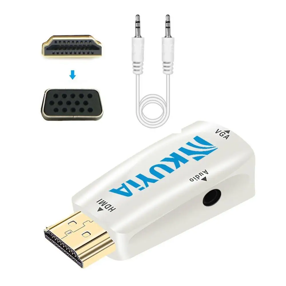 HDMI к VGA, KUYiA адаптер hdmi-vga портативный позолоченный активный 1080 P HDMI штекер вставной конвертер для VGA с 3,5 мм аудио портом - Цвет: hdmi to vga