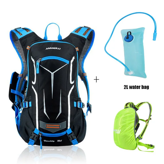 18L водонепроницаемый велосипедный рюкзак, сверхлегкий MTB велосипедная сумка для мужчин, открытый велосипедный гидратационный рюкзак с дождевиком, без сумки для воды - Цвет: water bag and blue
