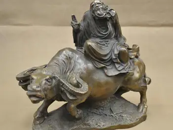 

12'' China Taoism Founder Lao-tzu Philosopher Ride Bull Bronze Statue