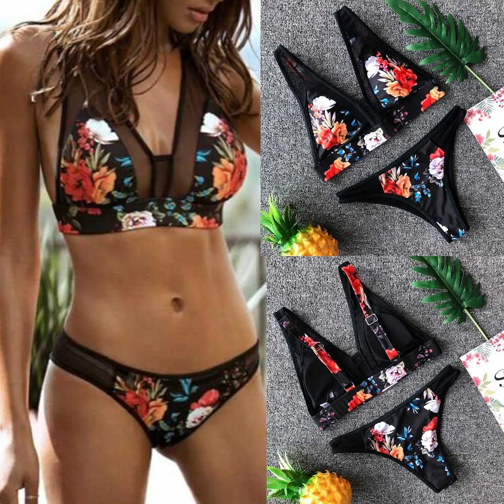 

2019 Best Selling Summer Women Swimsuit Fashion Push-Up Padded Bra Beach biquini Set Lace Swimwear Beachwear Gift Dropship F3