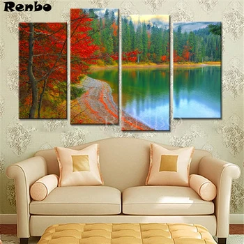 

Full Square 5D Diy diamond painting cross stitch Beauty Scenic River Tree Diamond embroidery 4pcs Needlework Rhinestone Mosaic