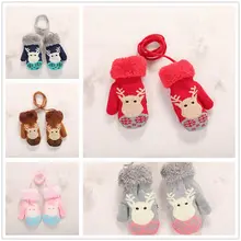 1 пара милые детские зимние толстые перчатки с оленем Детские двойные плюс бархатные вязаные варежки Мультфильм уличные перчатки от холода QDD9699