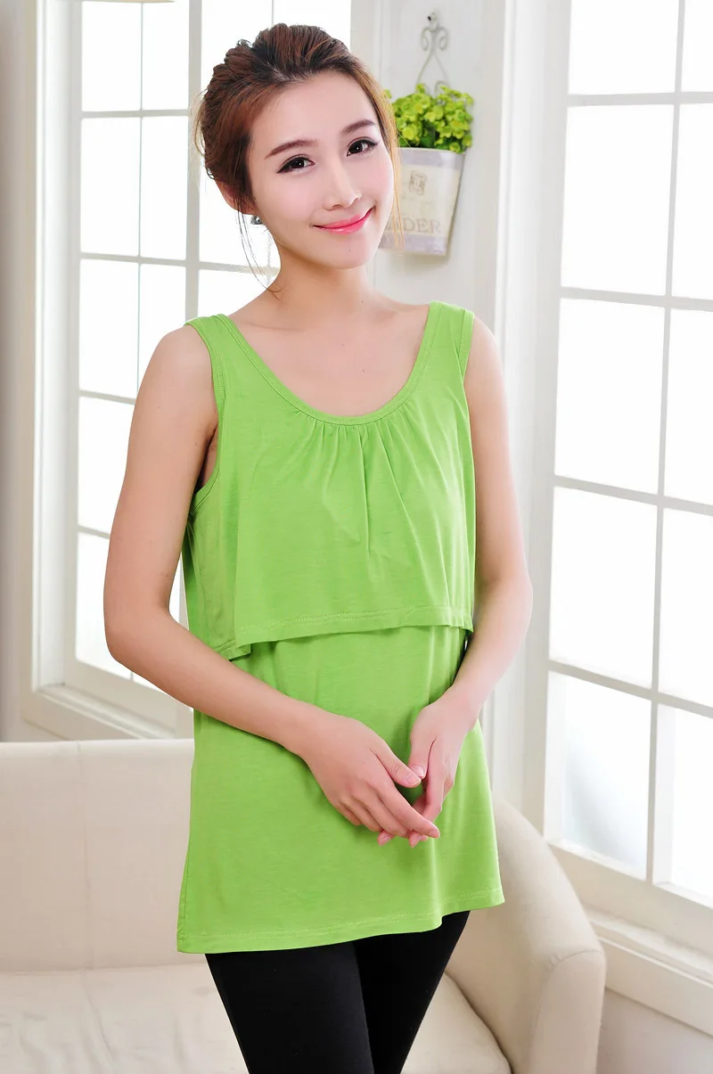 Женская одежда эластичный модальный хлопок молокоотсос Топ кормление грудью жилет для беременных футболки 6 цветов - Цвет: Зеленый
