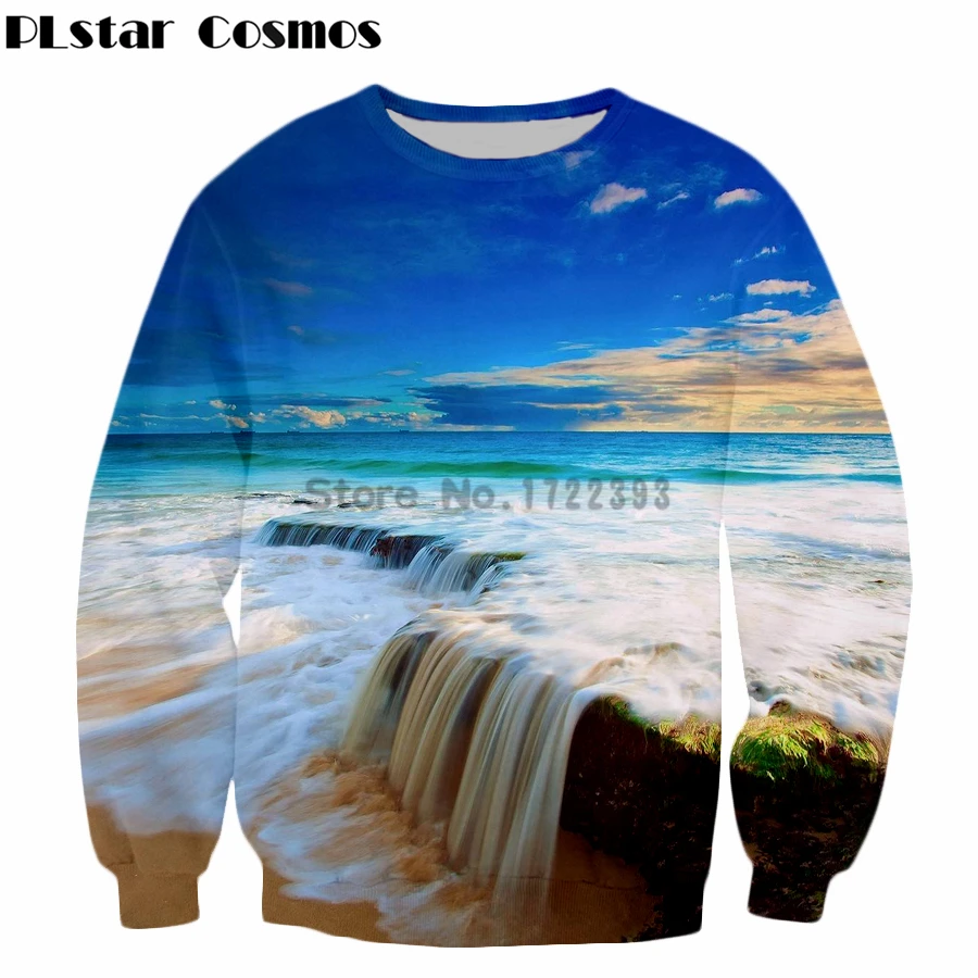 

PLstar Cosmos 2017 new arrival Men Women 3D Sweatshirt Harajuku style Creative design Sea print Crewneck Outerwear Sweatshirts