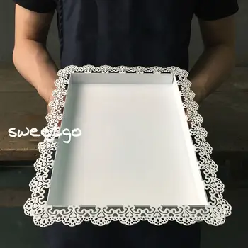 

SWEETGO Wedding decoration tray metal iron white rectangle plate for cake tool accessory plate for party decoration bakeware