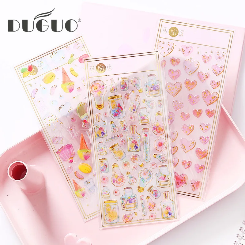 

DUGUO cute stationery stickers planet heart cherry blossom personalized glue stickers Kawaii school supplies diary applique
