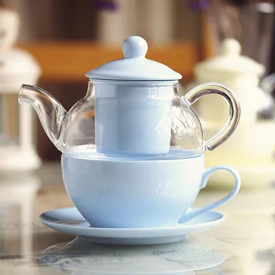 Горячая стеклянный чайник W/a Fine China Infuser чашка с фильтром и блюдцем набор чайный горшок и чайная чашка для одного чайника Smarkt для одного - Цвет: Colored blue