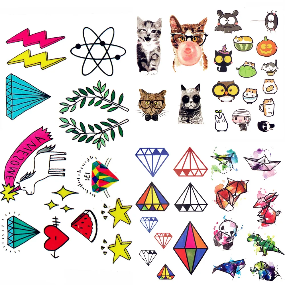 

Cute Watercolor Cartoon Unicorn Temporary Tattoo Dog Diamond Tattoo Stickers Kid Hand Water Transfer Tatto Children Body Arm Art