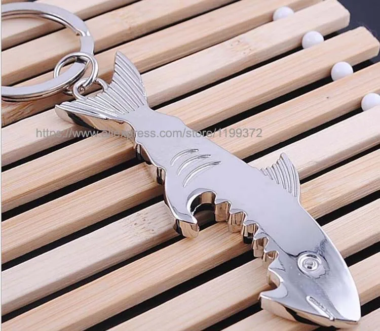 500pcs 2 In1 Keychain Bottle Opener Creative Shark Fish Key Chain Beer