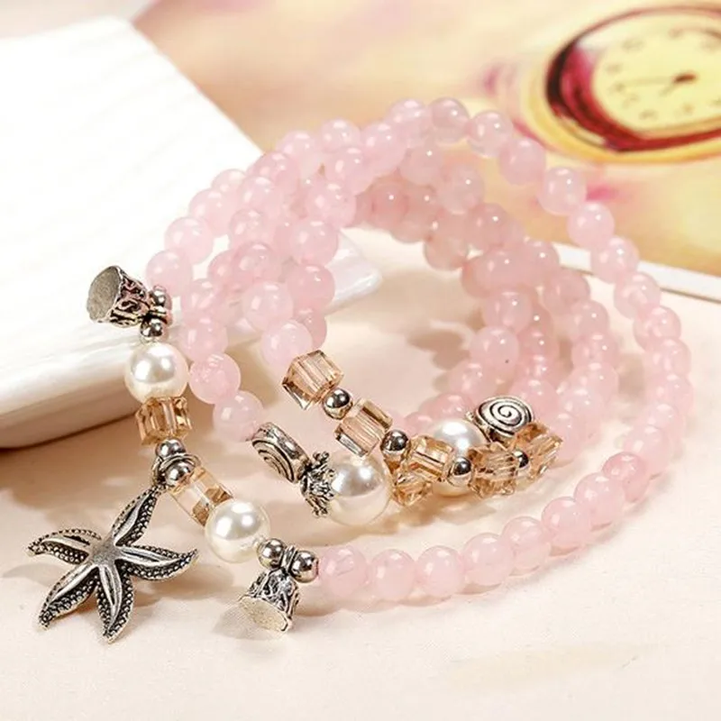 

FFWFF Multilayer Pink Natural Stone Bracelets Neptune Charms Beads Bracelets Buddha Beads Bracelet For Women Jewelry Gifts