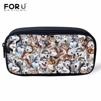 

FORUDESIGNS Funny Husky Pug Dog Print Puzzle Child Pencil Case Travel Women Cosmetic Bags Brand Girls Stationery School Supplies