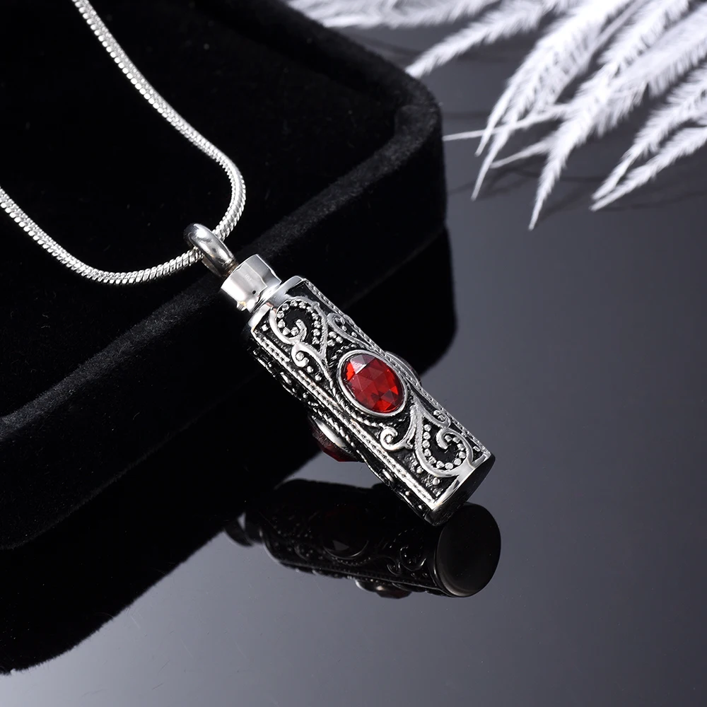 

JJ015 Inlay Blue/Red/White Crystal Cylinder Urn Necklace Hold Loved One Ashes Memorial Locket Jewelry Cremation Keepsake pendant