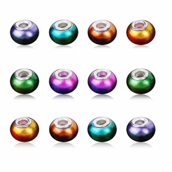 

20Pcs /lot Murano Glass Beads Mix Color Large Hole with Silver Brass Cores European Charm fit Bracelet Necklace