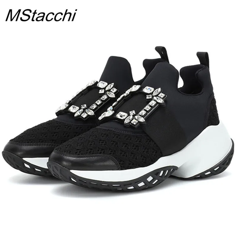 

MStacchi Rhinestone Women Sneakers Breathable Mesh Shoes Woman Chunky Sneakers Genuine Leather Leisure Shoes Chaussures Femme