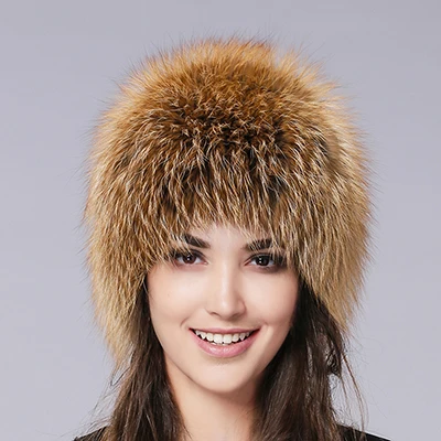 Меховая шапка из меха лисы для женщин, зимняя натуральная шапка из натурального меха лисы, шляпы высокого качества Роскошная лента, шапка из лисьего меха - Цвет: red fox