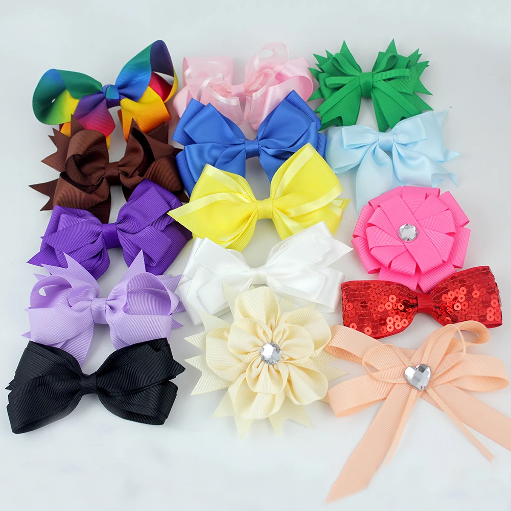 15pcs/lot 4" solid color grosgrain ribbon hair bow satin ribbons