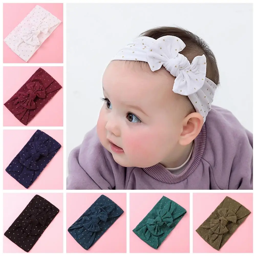 

Gold Polka Dots Nylon Baby Headband, Knot Bow Nylon Turban Head wrap, Baby girls hair accessories Photo props