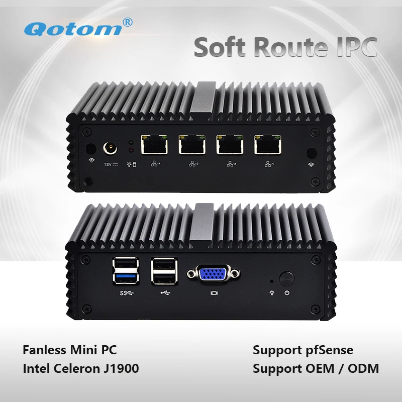 Qotom-Q190G4N 4 ядра безвентиляторный мини-компьютер 4 Ethernet LAN работает Pfsense как маршрутизатор брандмауэра дома Театр мини настольных ПК