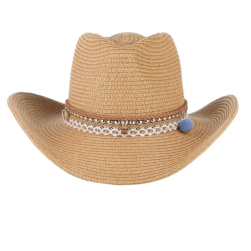 GEMVIE Винтаж ковбойская соломенная шляпа для Для женщин летние широкие с полями, солнце шляпа леди защита от ультрафиолета, от солнца оттенок пляж Регулируемый головной убор Размеры