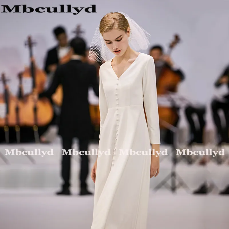 Mbcullyd Бохо свадебное платье сексуальное V образным вырезом с длинным рукавом атласное свадебное пляжное платье дешевое с открытой спиной белое платье