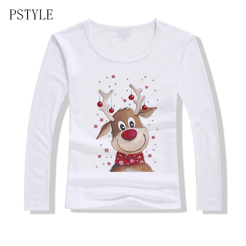 

Cute Cartoon T Shirts Women Long Sleeve T-shirt Christmas Deer Print Tshirt Autumn T Shirt for Girls X-mas Clothes Dropship