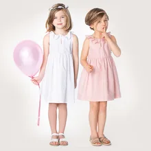 2016 new summer dresses good quality kids dress cotton child pink & white dress for girls children clothing cute lovely dress