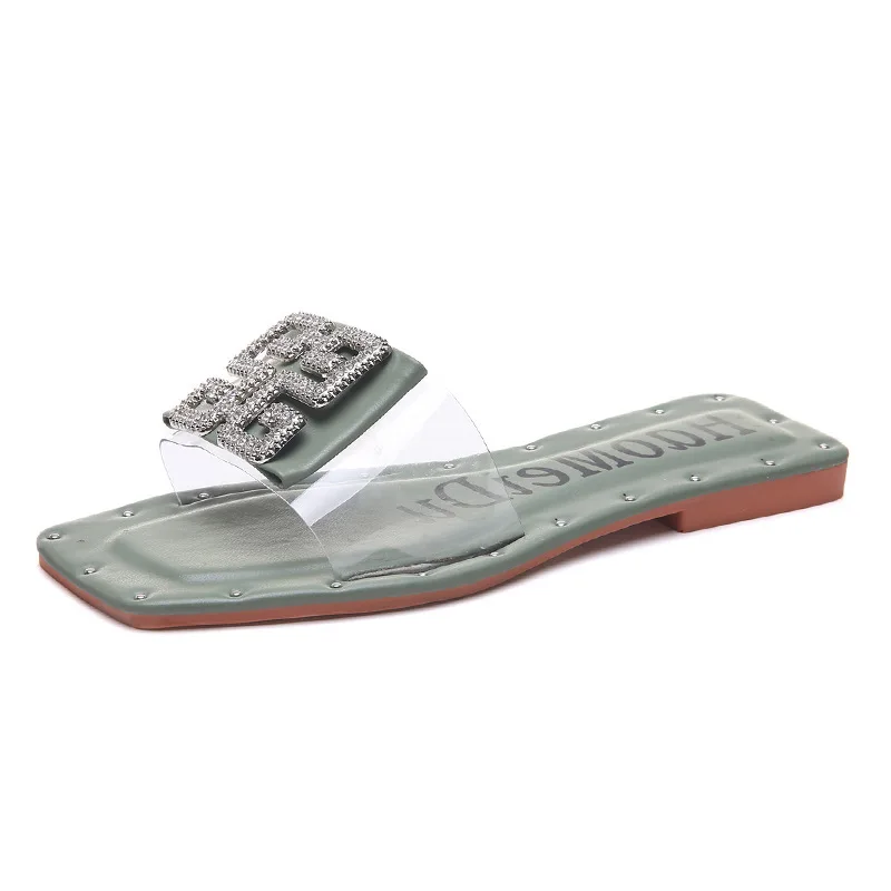 

Summer Women Slippers 2019 New Fashion Leisure Slippers Comfortable Flats Female Slippers luxury Design Slides Metal Decoration