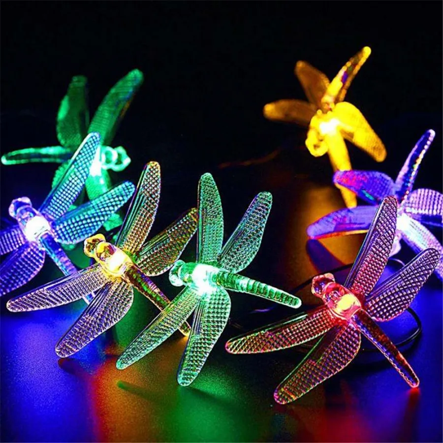 

Thrisdar Outdoor Solar Garden Led String light 5M 30pcs Dragonfly Solar Panel Fairy String Light Christmas Patio Garland