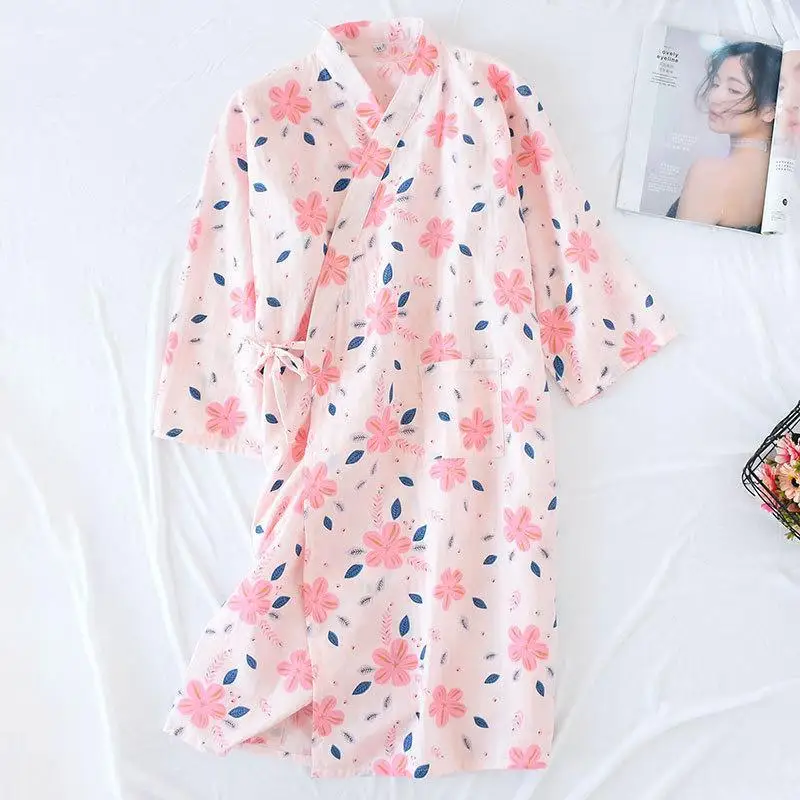 Женская Повседневная юката, Летний хлопковый Халат, одежда для сна, японское кимоно, банный халат, милые пижамы, ночная рубашка с принтом, домашняя одежда - Цвет: Color 10