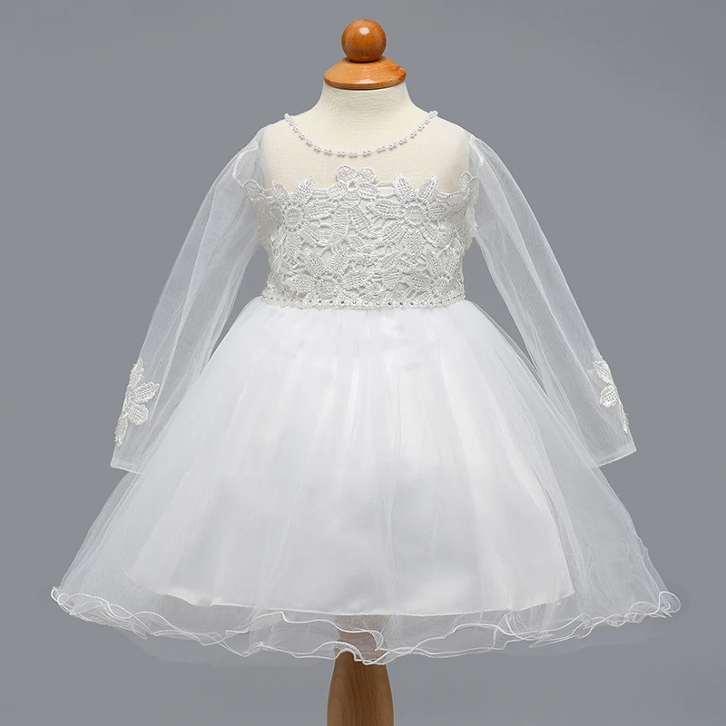 

Baby Girl Dress Long Sleeve Baptism Dress White 1 Year Old Girl Birthday Dress Beaded Frocks bebe Vestidos A015 Children Clothes