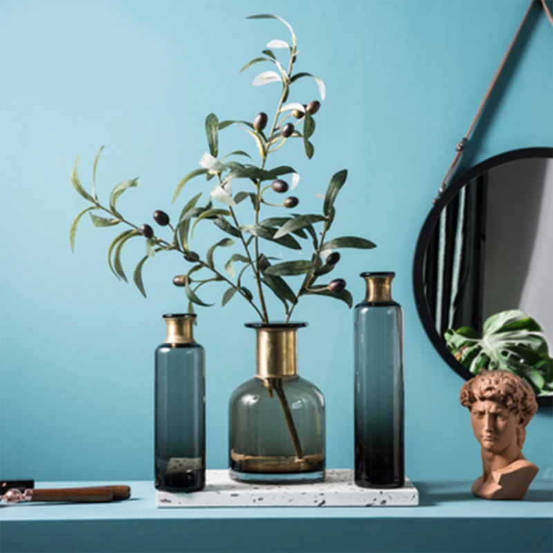 

Exquisite Nordic Transparent Glass Vase Cabinet Dining Table Flower Glass Bottle Decor Grey Transparent Water Jar Crystal Vase