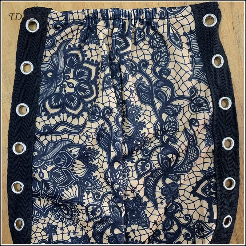 Acampanados En Mujeres Slim Sexy Cruz De Pantalones Capris Alta Vintage Nocturno Pintado Club Las Lápiz Fiesta Hueco Cintura Negro Vendaje RC7xd6Wwq