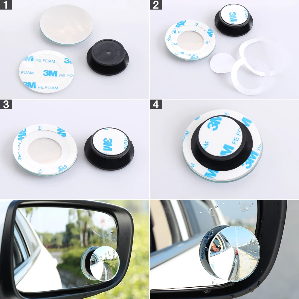 2pcs Car 360 Degree Framless Blind Spot Mirror Wide Angle Round Convex Mirror Small Round Side Blindspot Rearview Parking Mirror