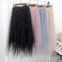 Тюль-блеск юбка асимметричная бархатная сетчатая юбка длинные юбки с высокой талией женские летние Jupe женские юбки Mujer Moda корейский