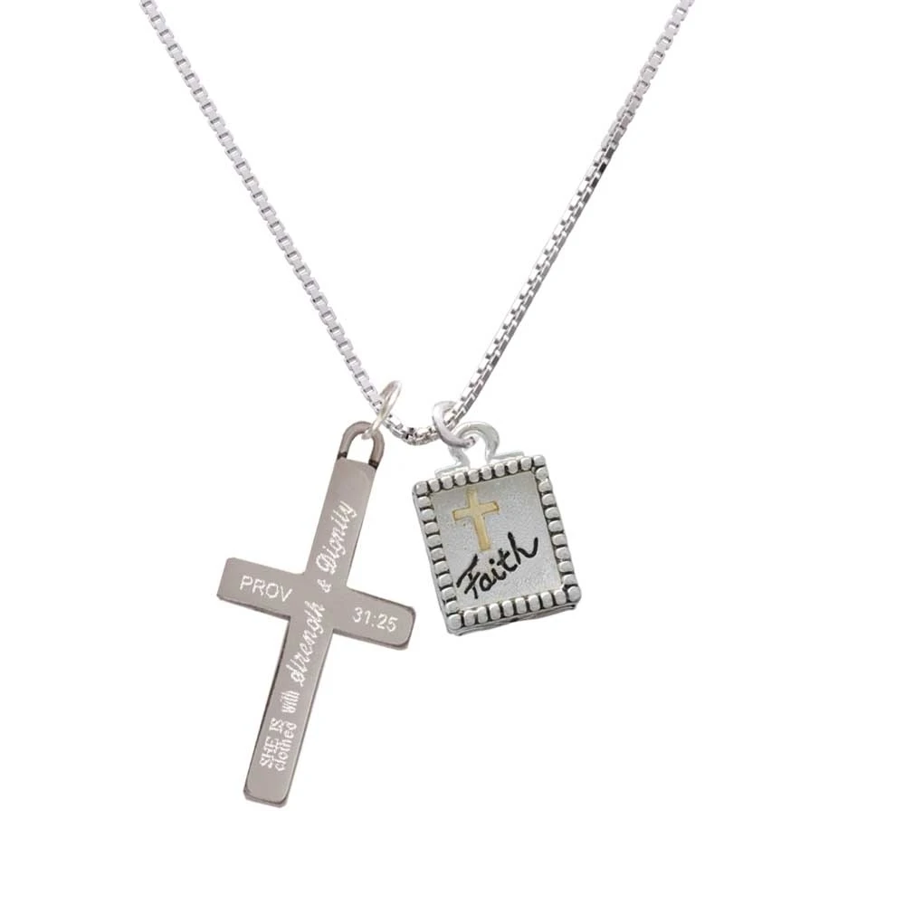 Shadow Box ''Faith'' with Gold Tone Cross - Strength and Dignity - Cross Necklace