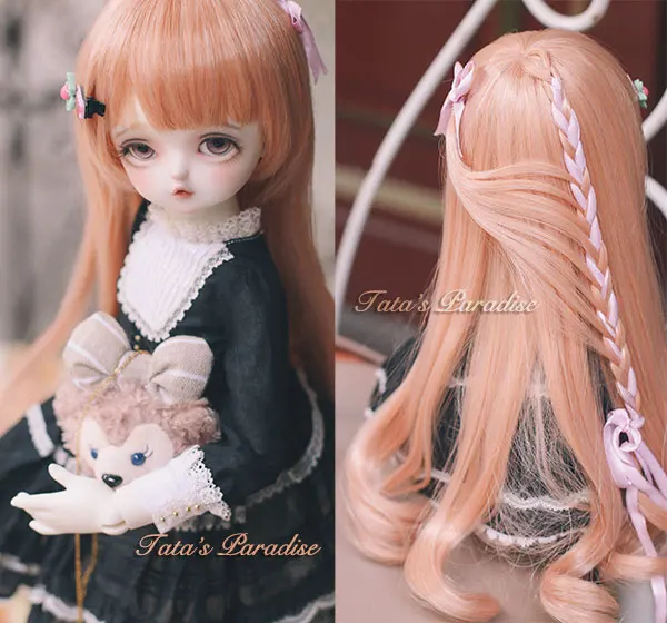 NEW 1 3 22 24cm BJD wig pink long wave hair high temperature wire for BJD