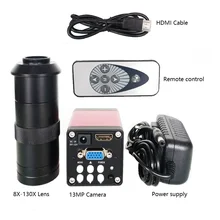 8X-130X magnification zoom C-Mount lens +Remote contorl 13MP 720P 60FPS HDMI VGA for industrial electronic phone repair 13mp hdmi vga outputs industry microscope camera 8x 100x magnification adjustable zoom c mount lens glass